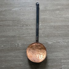 Vintage Primitive Large Hammered Forged Copper & Cast Strainer Ladle Spider picture