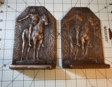 Vintage 1920’s Art Deco Native American “Sun Worship” Cast Iron Bookends picture