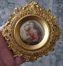 Vintage Italian Gold Gilt Frame Sistine Madonna Miniature Raphael 5