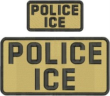 POLICE I C E Embroidery patches 5x10 and 2.5X5 hook on back BLACK/TAN picture