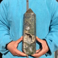 5.4 LB Natural 10.5 Inch Aquatic Agate Quartz Obelisk Crystal Point Wand Reiki picture