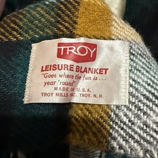 Vintage Troy Robe Green Brown Plaid Wool Blend  Fringe Stadium Throw Blanket picture
