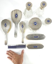 FRATELLI BROGGI Milan Italy 800 Silver Gold & Lapis Lazuli Art Deco Dresser Set picture