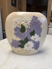 Textured Floral on Cream Ceramic Pillow Vase Signed EB 61 Cottagecore picture