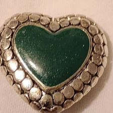 Vintage Cabochon dark green Aventurine heart charm or pendant /sterling silver picture