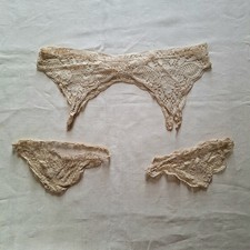 Antique 1900s Lace Garter Set Edwardian Stocking Holders Ecru picture