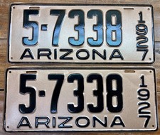 HARD TO FIND PAIR 1927 YAVAPAI COUNTY, ARIZONA LICENSE PLATES, 5-7338 MVD CLEAR picture