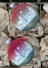 VTG Shiny Brite USA Ombré Frosty Matte Unsilvered Church Stencil Ornament picture