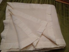 Vintage Faribo Blanket Ivory Acrylic Waffle Weave Satin Trim All Around 98x104 picture