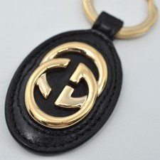 Gucci Interlocking G Keychain Black & Gold Authentic Used picture