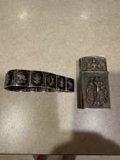 VINTAGE 49g STERLING SILVER Siam Set - Lighter Case & Niello Bracelet - 925 picture