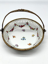 Vintage Schumann Handpainted Reticulated Brides Bowl Florals w/ Crown Lion Mark picture