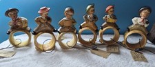 6 Vintage Hand Carved Italian Round Napkin Rings Wood Nodders 3-1/2