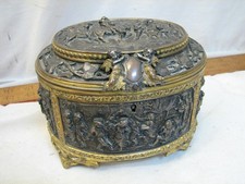 Antique AB Paris Repousse High Relief Jewelry Trinket Dresser Box Casket Chest picture