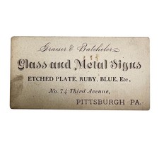 Antique Graeser & Batchelor Pittsburgh PA Glass Metal Signs Trade Business Card picture