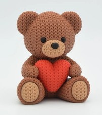 3D Printed Knitted Teddy Bear With Heart Figurine 2.75