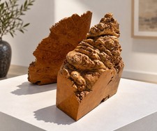Vintage Elkan Style Burl Wood Sliding Bookends Live Edge Organic Desktop Rack picture
