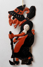 Antique Halloween Witch Germany 1920s Large Diecut Embossed Decoration 16