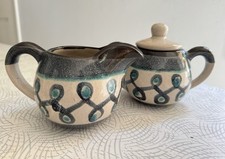 Vintage Handmade Mid-Century Stoneware- Glidden Sugar Bowl And Creamer Set picture