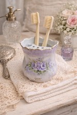 Vintage Limoges France Hand Painted Porcelain Toothbrush Holder picture
