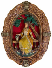 Vintage Victorian Lady 3D Relief Wall Plaque Ornate Oval Frame Red Velvet Decor picture
