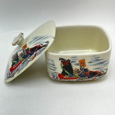 MEIFENG Chinese Porcelain Covered Dish 4in Off White Hand Painted Vintage picture