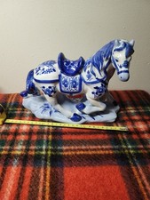 Vintage Chinoiserie Prancing Horse Statuette Pre-owned Blue & White picture