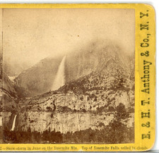 Snow Storm In June On Yosemite Mts., Top Veiled In Clouds-Anthony Stereoview G86 picture