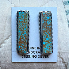 Steve Francisco Navajo Sterling Silver Turquoise Long Bar Stud Earrings picture