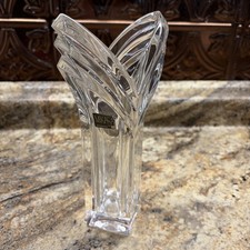 Mikasa Art Deco Clear Crystal Tulip Style Vase V Shape Germany Decor 8.5” Vtg picture