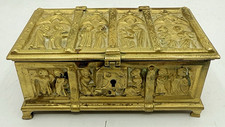 Antique E&S Erhard & Sohne German Brass Gothic Jewelry Casket Trinket Box picture