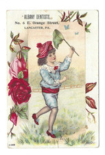 Old Dental Trade Card Albany Dentist Lancaster PA Becker Vitalized Air Painless picture