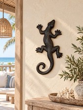 Brown Cast Iron Lizard Statue Figurine Lizard Wall Decor Nautical 9.5” picture