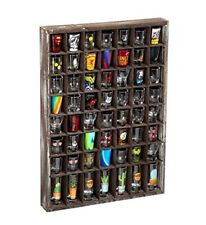 Rustic Wood Shot Glasses Display Case 56 Compartments Wall Mount Pint glass Shad picture