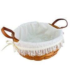 Vtg 1990 Longaberger Rd Basket w fabric white liner  USA Made 9.5