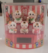 Brand New Five Maneki-Neko Lucky Cats Cute Beckoning Cats Dancing Solar Dolls picture