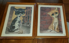 Vintage Gig Pitty Kitty Sad Eyed Big Eyed Tabby Cat Prints Framed picture