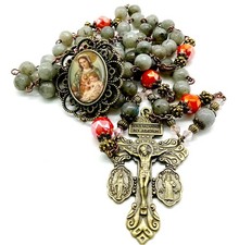 Immaculate Heart Mary and Baby Jesus Rosary Labradorite Beads Handmade style picture