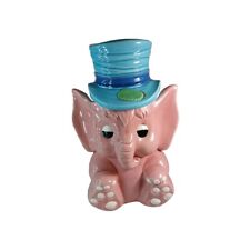 Vintage National Silver Co. Ceramic Pink Elephant Blue Hat Cookie Jar  picture