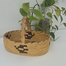 Vintage Hand Coiled Basket with Handle - Southwestern Geometric Style picture