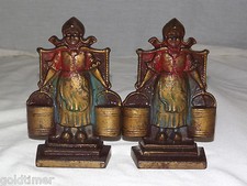 VINTAGE DUTCH GIRLS PAILS OF WATER HAND PAINTED METAL BOOKENDS picture