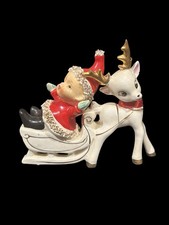 Vtg UCAGCO Christmas Pixie Elf Santa Sled Reindeer Spaghetti Trim Japan RARE picture