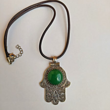 Ancient Vintage Victorian Necklace Pendant Amulet Sterling Silver Green Jade picture