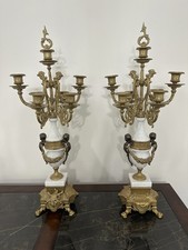 Pair Vintage Italian Brevettato Brass Marble 7 Light Candelabras Ornate picture