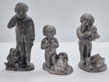 Lot of 3 Vintage Michael Ricker Pewter Figurines  Praying Boy Dog Mouse Gift EUC picture