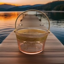 VTG Fostoria Pink Glass Whipped Cream Pail Rambler Rose Gold Glastonbury Lotus picture