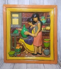 VTG Mexican 3D Wall Plaque Folk Art Ceramic Ceramicue  Chalkware RARE Retro picture