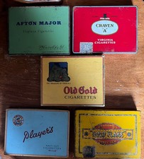 Vintage Cigarette Tins & Box Lot Afton Major Players Gold Flake Craven Old Gold picture