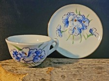 Vintage Mini Demitasse Teacup And Saucer Larkspur Hand Painterd Japan picture