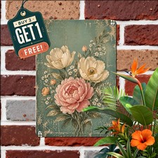Stylish Flower Bouquet Art Metal Sign Retro Cottage Garden Room Decor 8x12 picture
